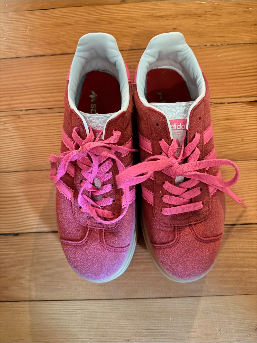Red and Pink Adidas Gazelle Platform Sneakers